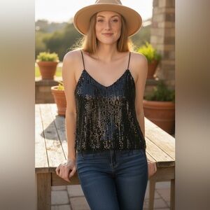 Abercrombie & Fitch Black Sequin Fringe Cami
